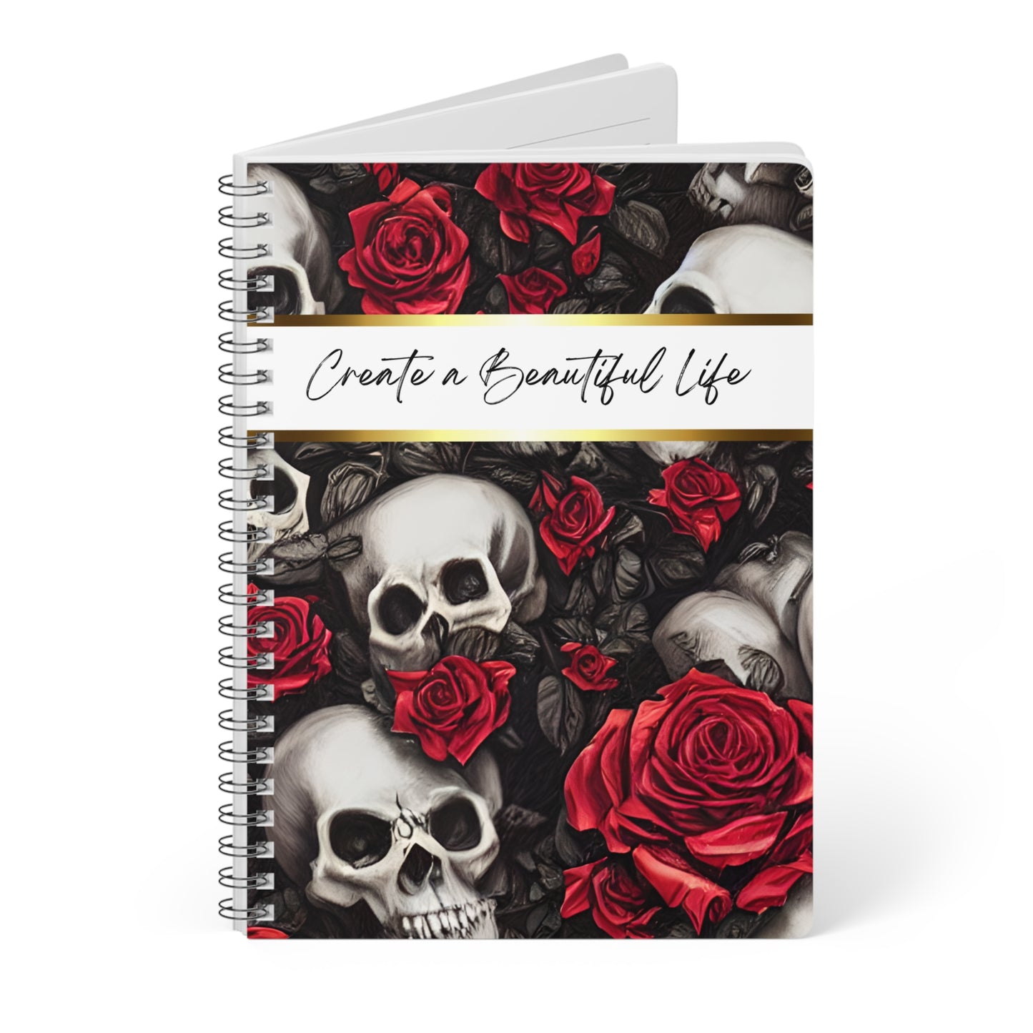 Gothic Floral Notebook, Create a Beautiful Life Journal, Spiral Notebook, A5 Sketchbook, Gift for Artists, Unique Stationery