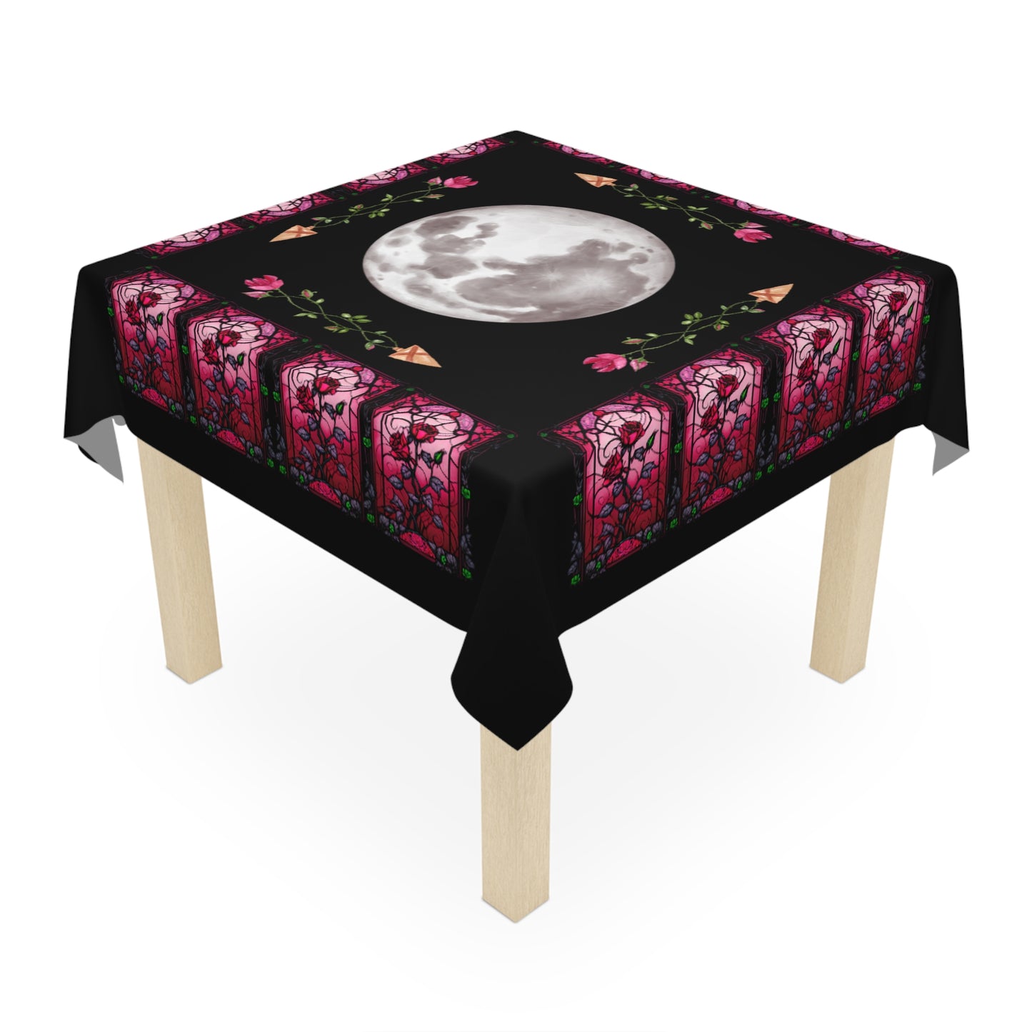 Mystical Moon Tablecloth, Gothic Kitchen Decor, Floral Dinner Party Table Cover, Halloween Decor, Moonlit Gathering