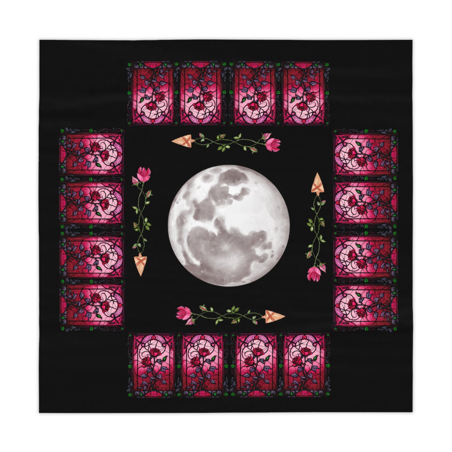 Mystical Moon Tablecloth, Gothic Kitchen Decor, Floral Dinner Party Table Cover, Halloween Decor, Moonlit Gathering