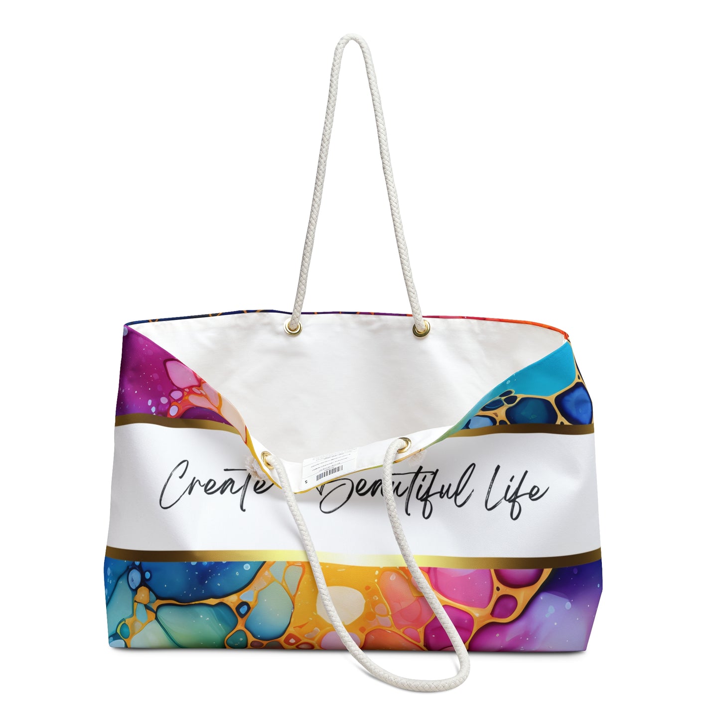 Colorful Weekender Bag - Create a Beautiful Life, Travel Tote, Beach Bag, Overnight Bag, Gift for Her, Vacation Essentials
