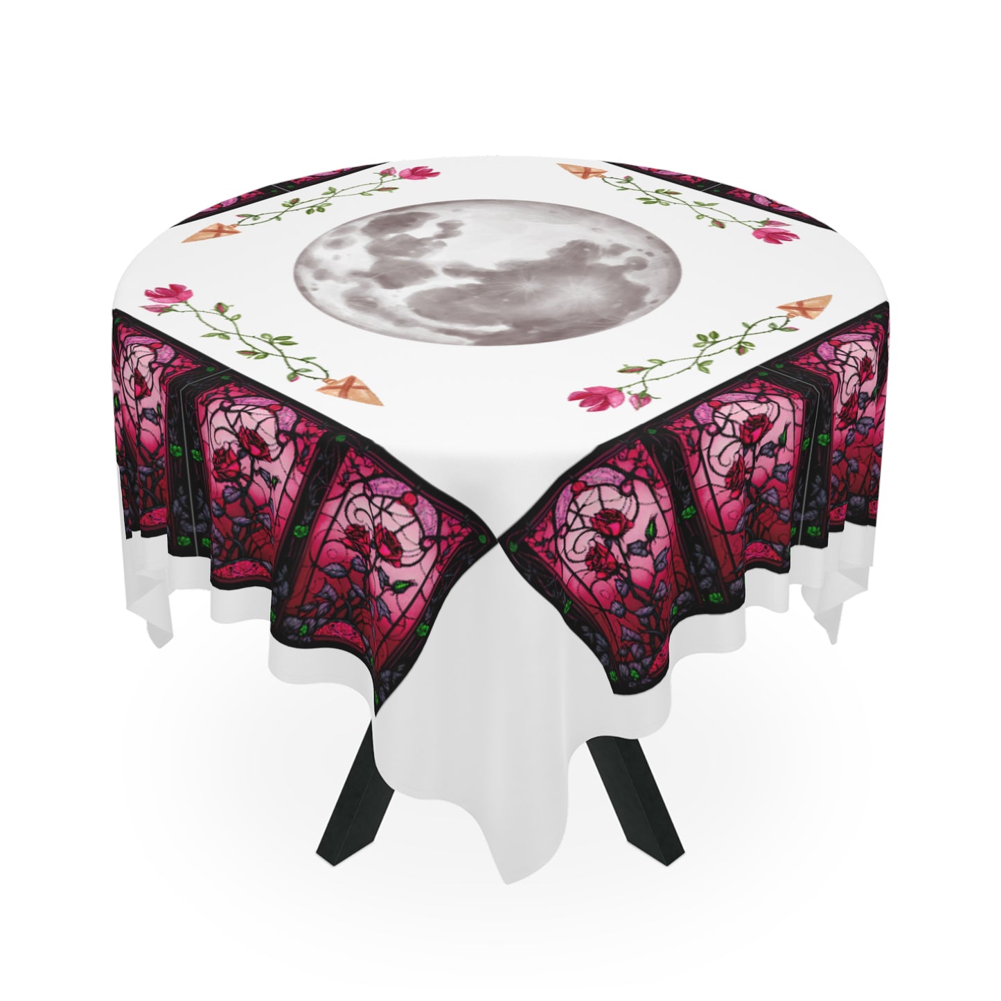 Celestial Floral Tablecloth - Moon & Garden, Boho Decor, Elegant Dining, Table Decor, Lunar Celebration