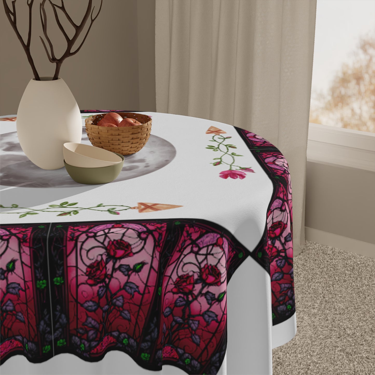 Celestial Floral Tablecloth - Moon & Garden, Boho Decor, Elegant Dining, Table Decor, Lunar Celebration