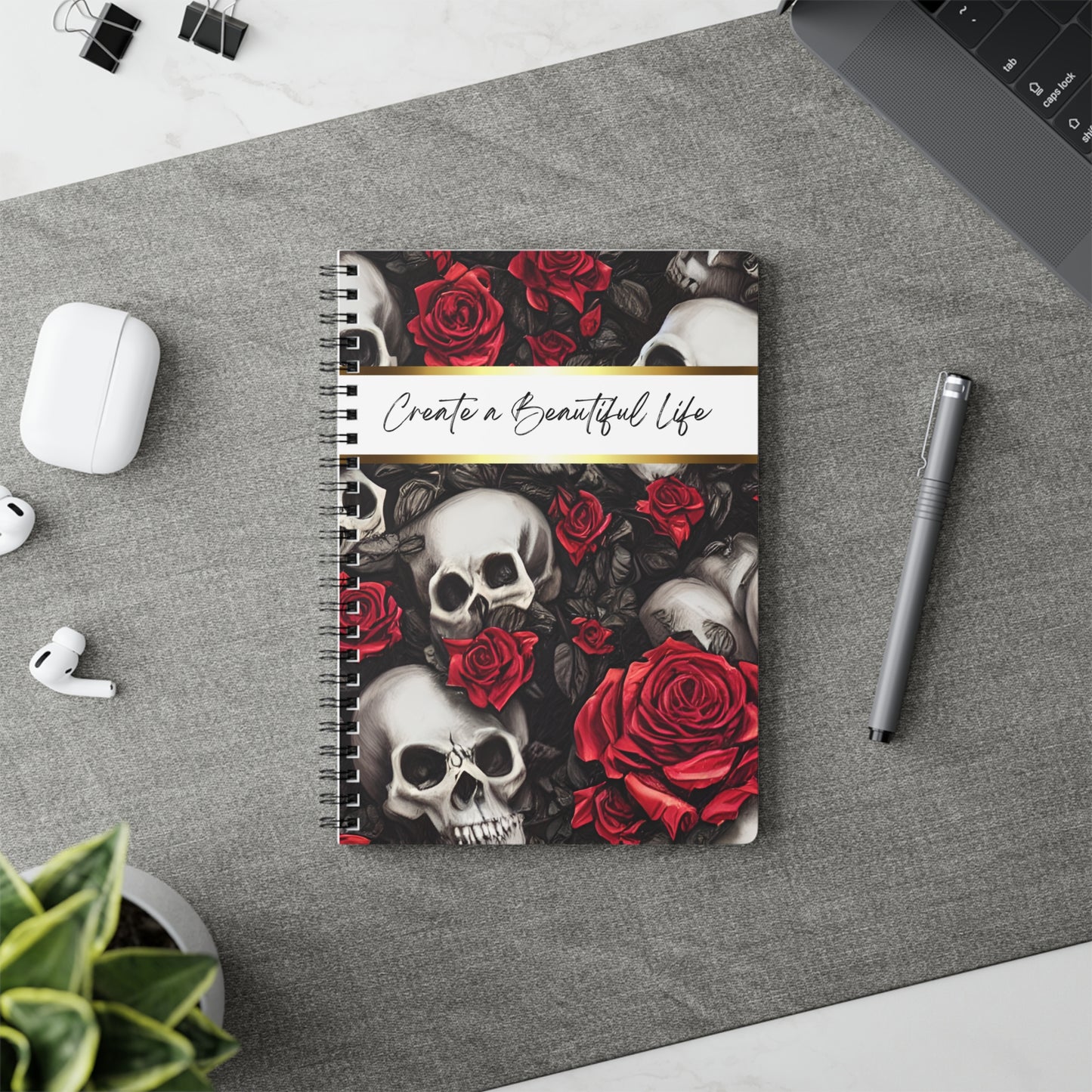 Gothic Floral Notebook, Create a Beautiful Life Journal, Spiral Notebook, A5 Sketchbook, Gift for Artists, Unique Stationery