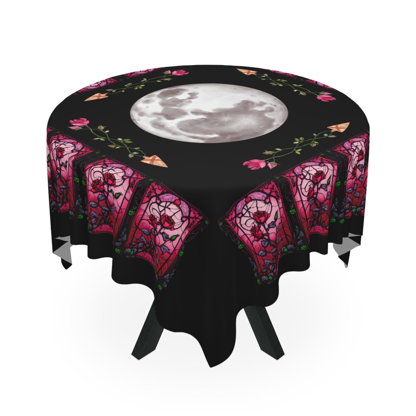 Mystical Moon Tablecloth, Gothic Kitchen Decor, Floral Dinner Party Table Cover, Halloween Decor, Moonlit Gathering