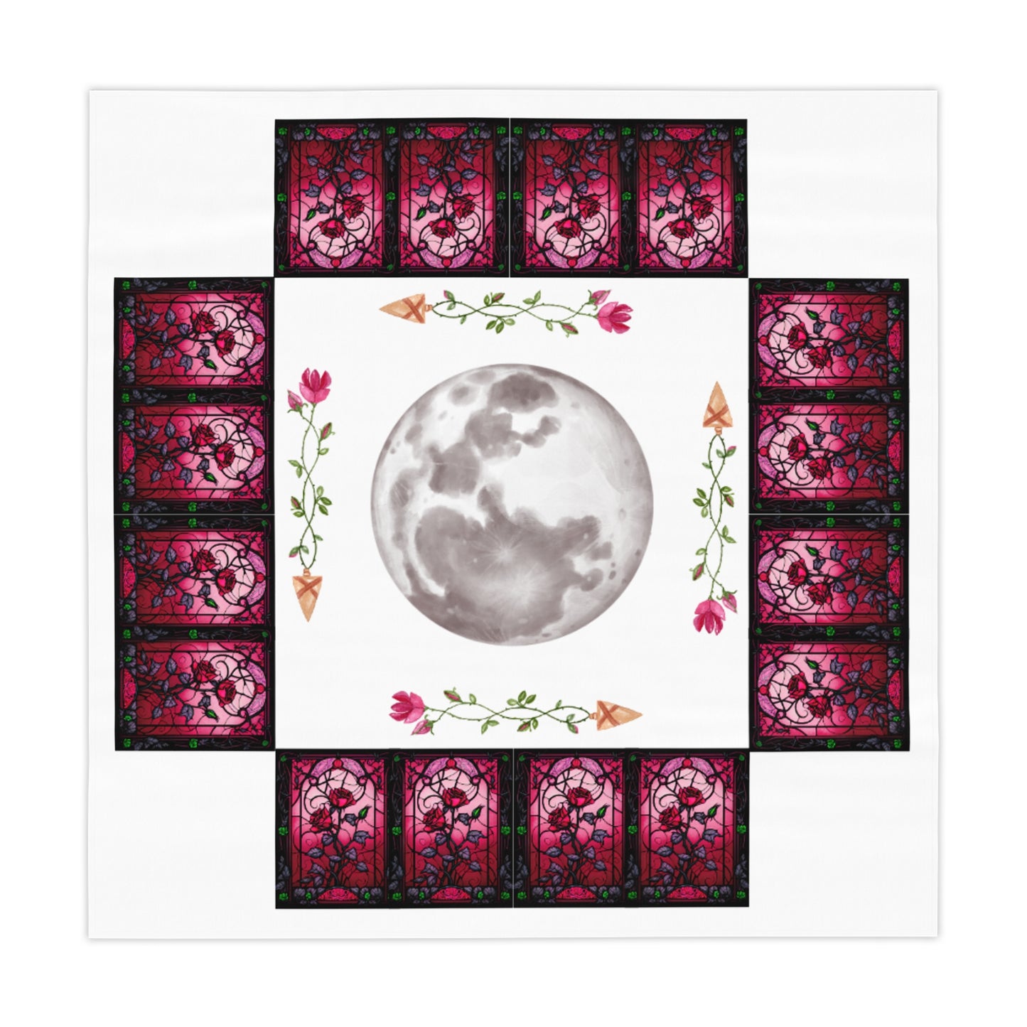 Celestial Floral Tablecloth - Moon & Garden, Boho Decor, Elegant Dining, Table Decor, Lunar Celebration