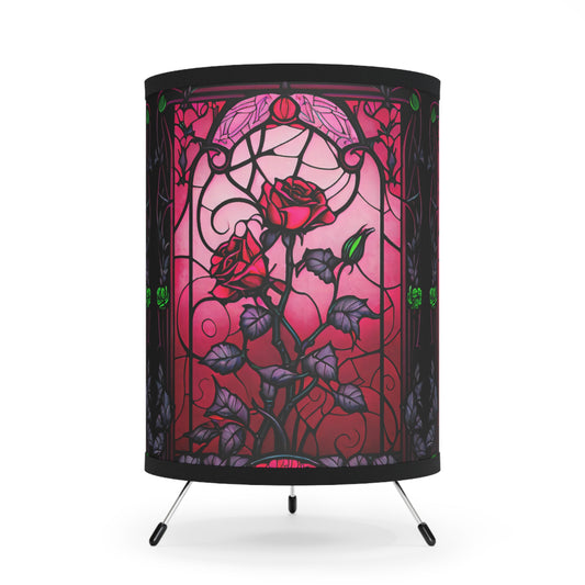 Tripod Lamp with Elegant Rose Stained Glass Shade | Home Decor, Bedroom Lighting, Unique Gift, Vintage Style, Romantic Ambiance