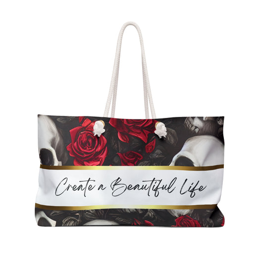 Gothic Floral Weekender Bag, Skull Tote, Travel Bag, Gym Bag, Boho Chic, Stylish Beach Bag, Gift for Her