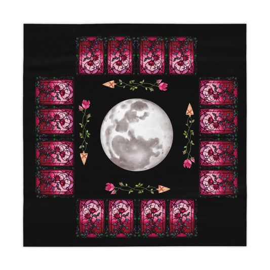Mystical Moon Tablecloth, Gothic Kitchen Decor, Floral Dinner Party Table Cover, Halloween Decor, Moonlit Gathering