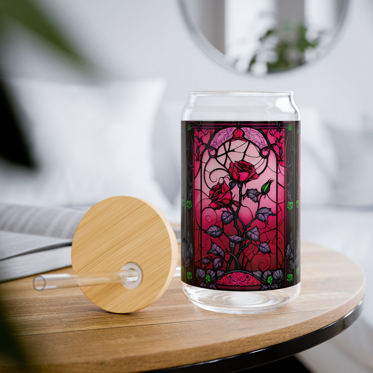 Stained Glass Sipper Glass, 16oz Drinkware, Unique Home Décor, Gift for Art Lovers, Eco-friendly Beverage Container, Stylish Hydration
