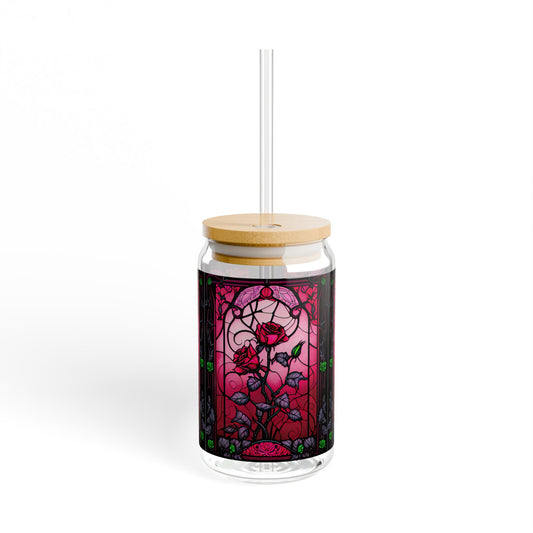 Stained Glass Sipper Glass, 16oz Drinkware, Unique Home Décor, Gift for Art Lovers, Eco-friendly Beverage Container, Stylish Hydration