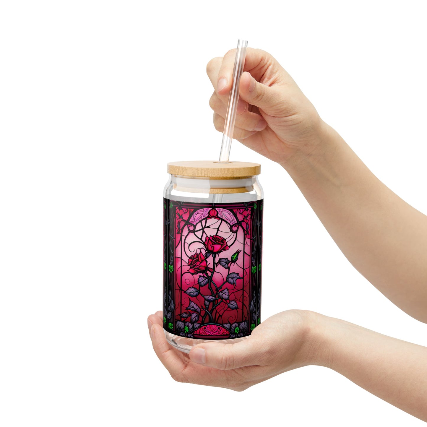 Stained Glass Sipper Glass, 16oz Drinkware, Unique Home Décor, Gift for Art Lovers, Eco-friendly Beverage Container, Stylish Hydration